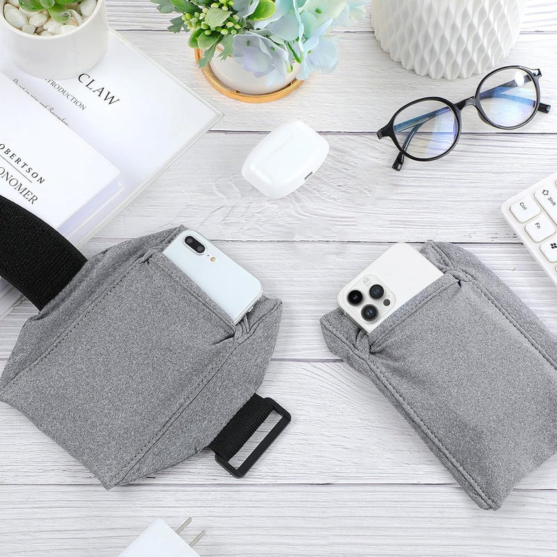 Jadive حزام ساق الهاتف المحمول 2 عبوة حاملة الهاتف الذكي حزام ذراع غير قابل للانزلاق محفظة كاحل حزام الساق قابل للتعديل لحقيبة الذراع للنساء والرجال للجري والمشي وركوب الخيل والدراجات النارية (رمادي) - Image 3